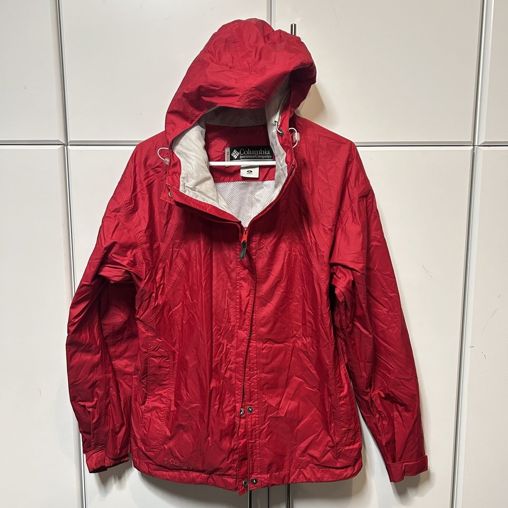 Columbia Sportswear Womens Red Hooded Rain Jacket Windbreaker Mesh Lined XL